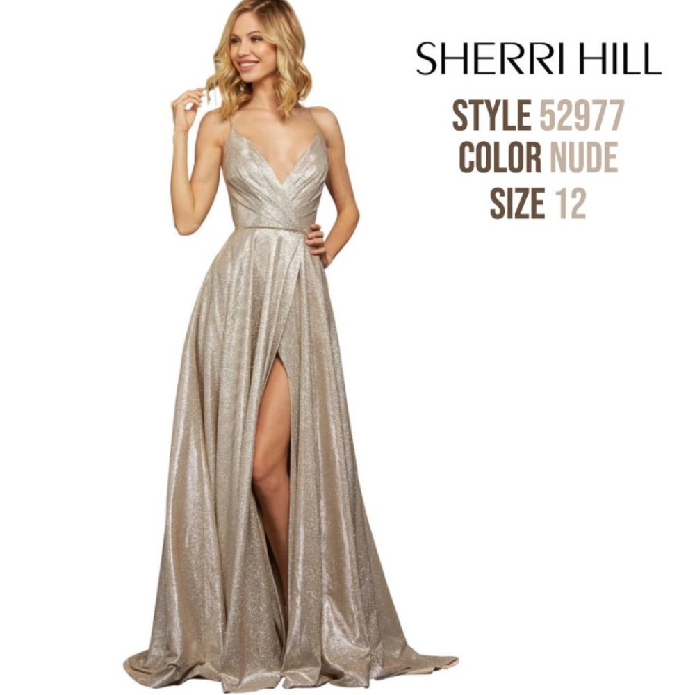 Sherri Hill Nude Glitter Prom Dress 52977